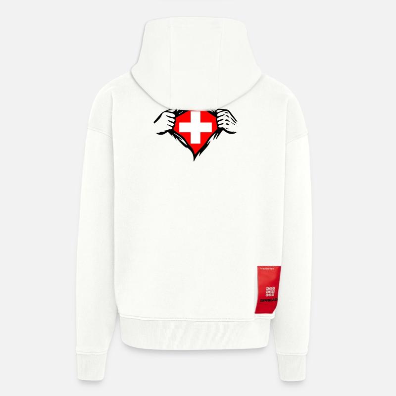 Drapeau suisse Drapeau drôle - Veste à capuche bio épaisse oversize fabriqué en UE - OFF WHITE