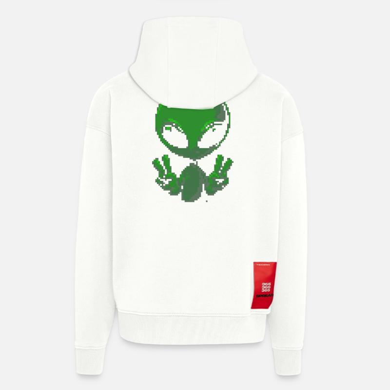 Signe de paix extraterrestre Pixel - Veste à capuche bio épaisse oversize fabriqué en UE - OFF WHITE