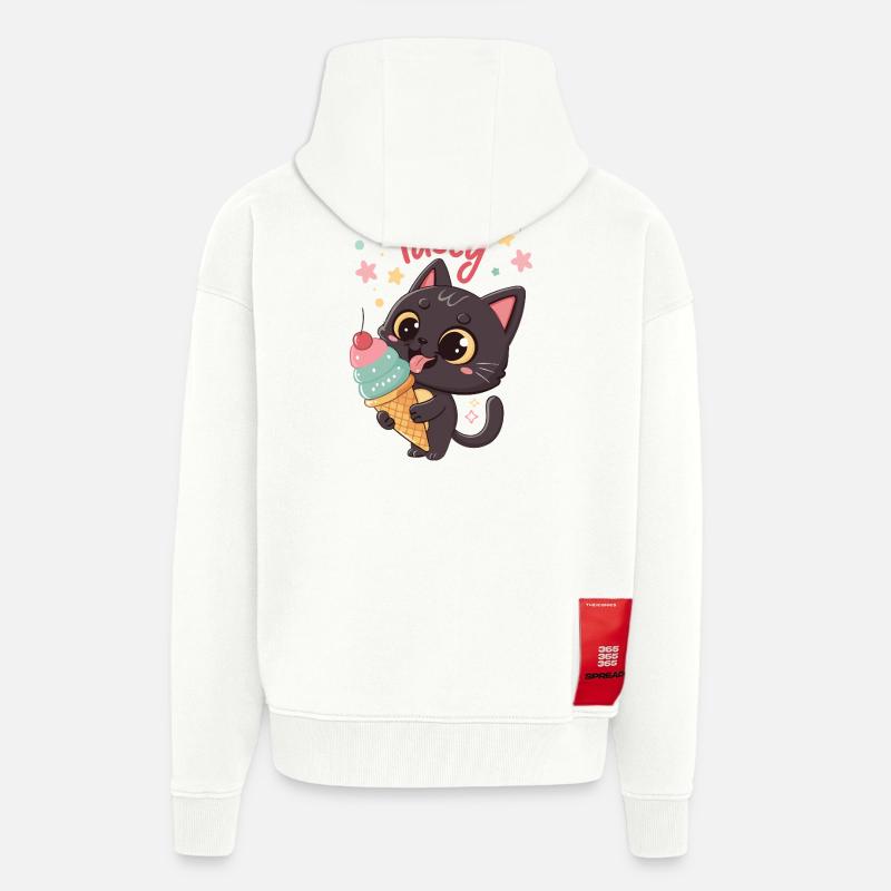 Chat gourmand et crème glacée - Veste à capuche bio épaisse oversize fabriqué en UE - OFF WHITE