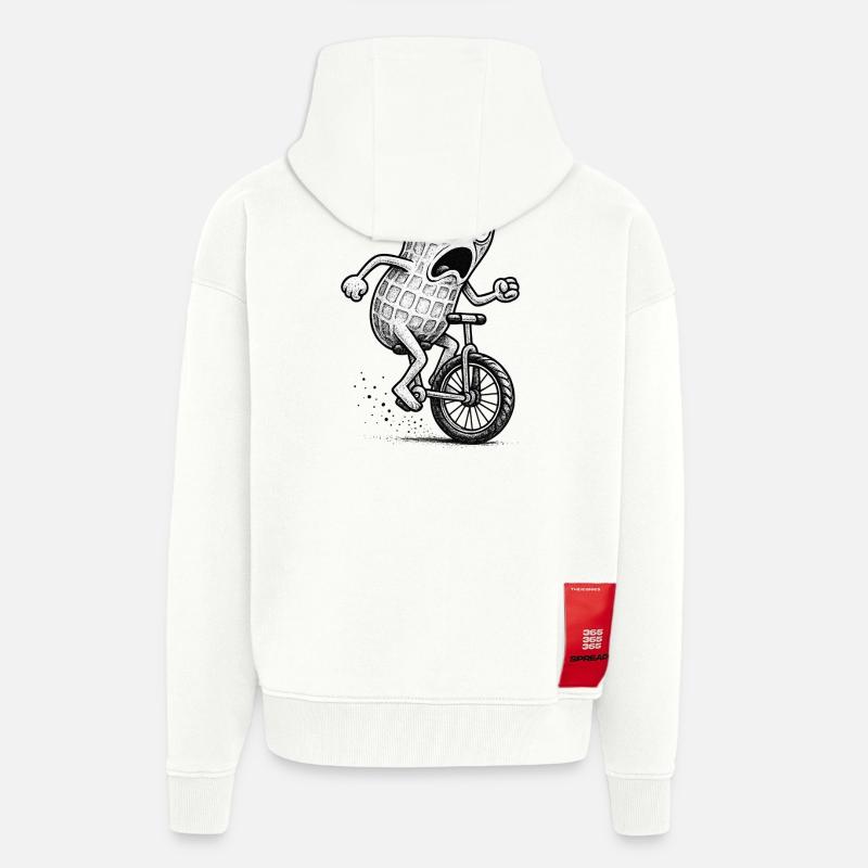 Panic Peanut sur un vélo - Veste à capuche bio épaisse oversize fabriqué en UE - OFF WHITE