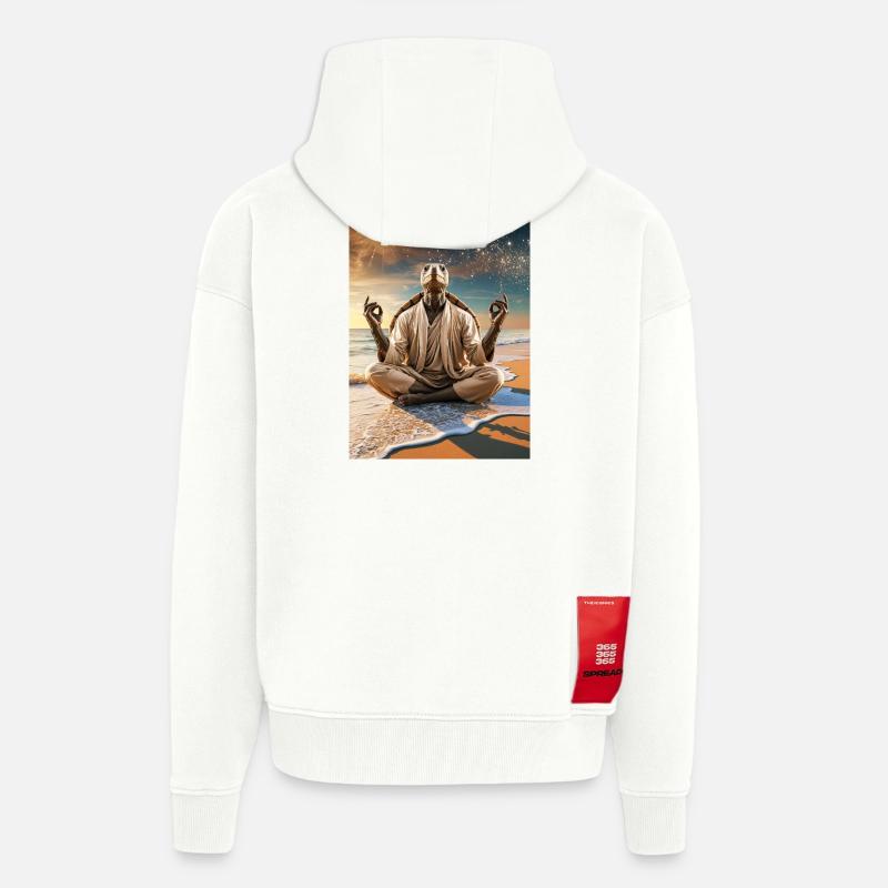 Humanoid Turtle Meditating Under the Moon - Zip Hoodie - made by SPREAD - OFF WHITE