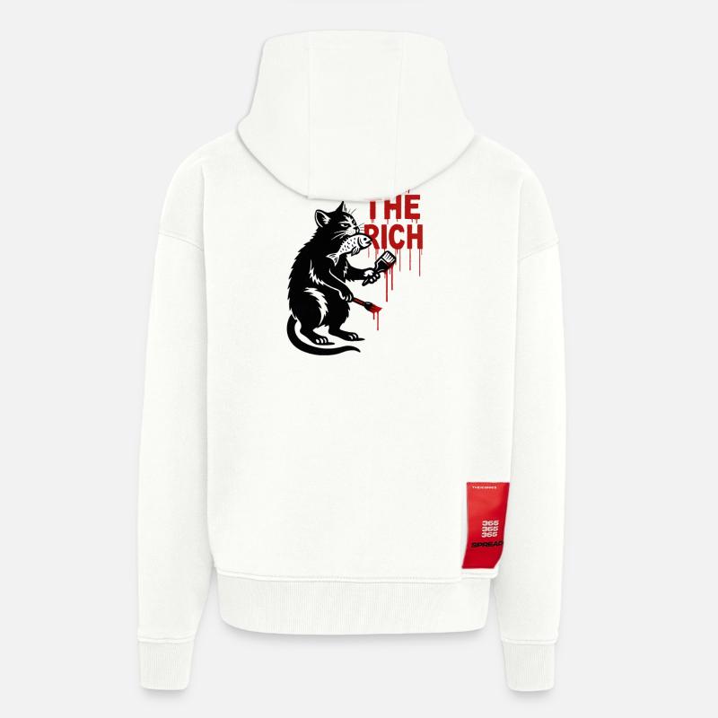 Chat noir avec poisson et brosse - Veste à capuche bio épaisse oversize fabriqué en UE - OFF WHITE