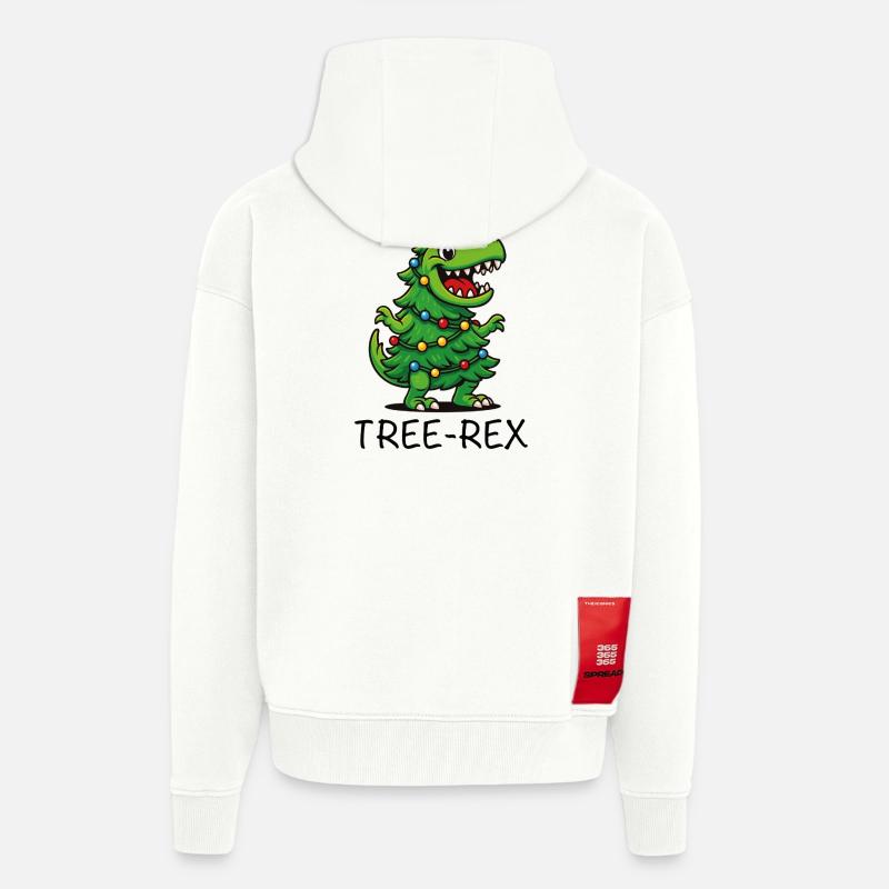 Tree-Rex – Dino de dessins animés mignons - Veste à capuche bio épaisse oversize fabriqué en UE - OFF WHITE