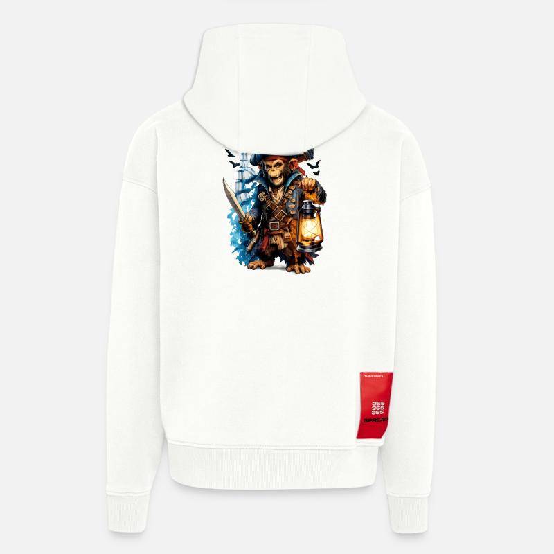 Singe pirate avec lanterne et épée - Veste à capuche bio épaisse oversize fabriqué en UE - OFF WHITE