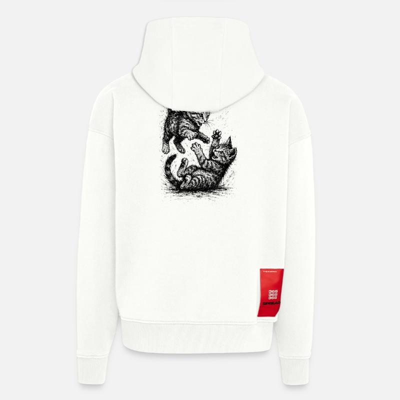Rangée de chats - Veste à capuche bio épaisse oversize fabriqué en UE - OFF WHITE