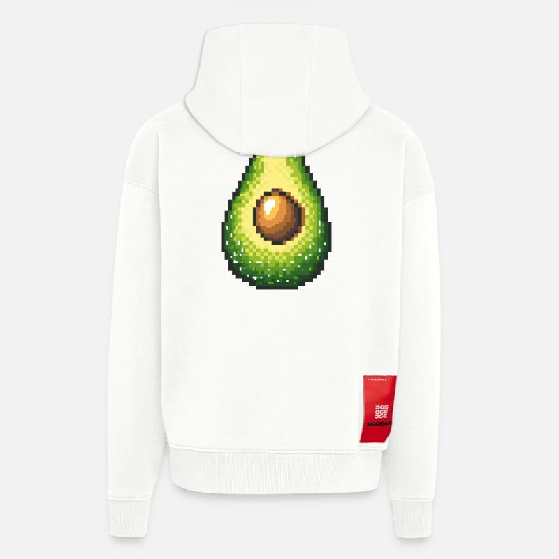 Pixel avocat rétro fruit image - Veste à capuche bio épaisse oversize fabriqué en UE - OFF WHITE