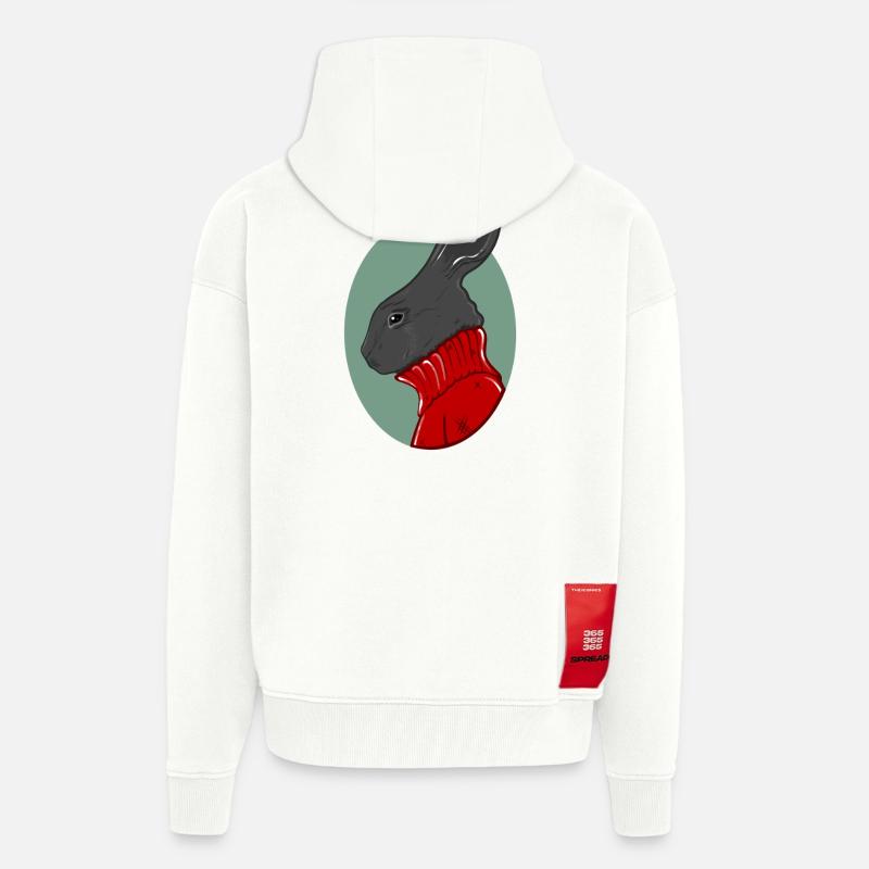 Lapin avec un pull rouge - Veste à capuche bio épaisse oversize fabriqué en UE - OFF WHITE