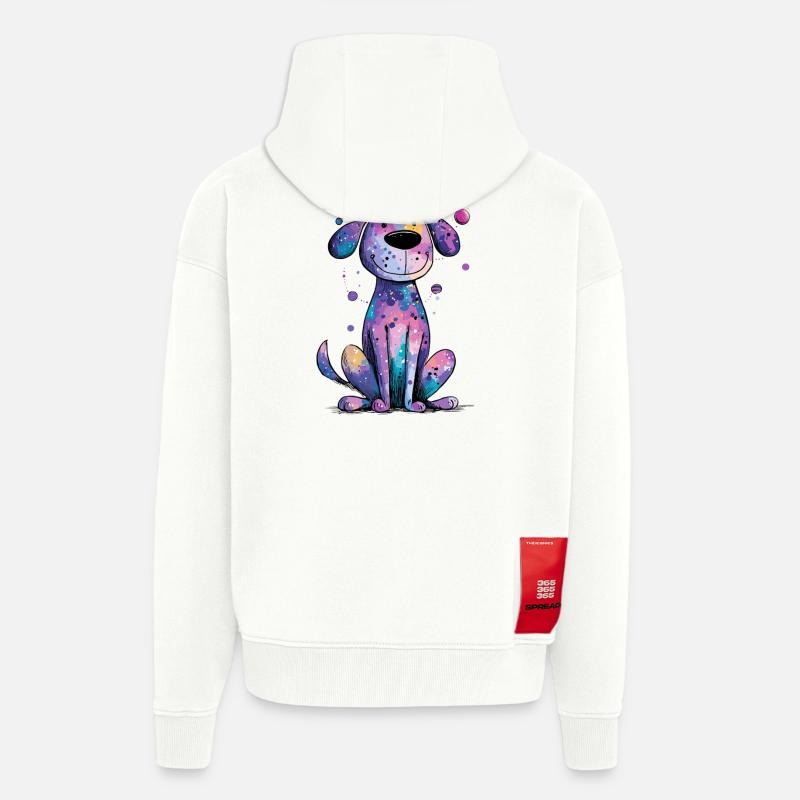 Chiot galactique dans l’espace - Veste à capuche bio épaisse oversize fabriqué en UE - OFF WHITE