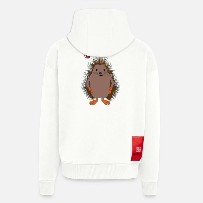 Doux hérisson & papillon – Gentillesse - Veste à capuche bio épaisse oversize fabriqué en UE - OFF WHITE