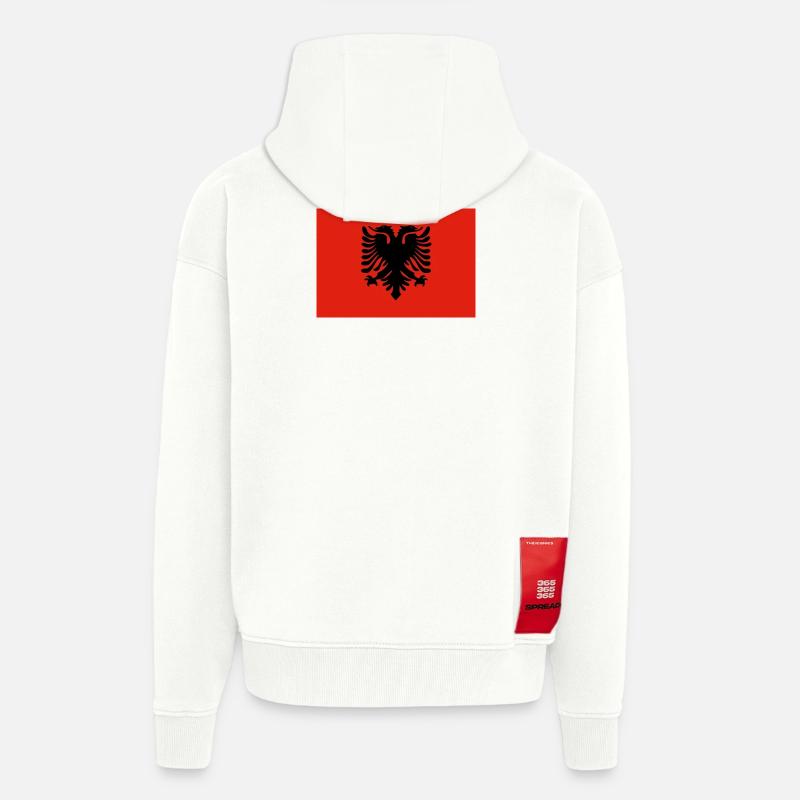 Conception du drapeau de l’aigle albanais - Veste à capuche bio épaisse oversize fabriqué en UE - OFF WHITE