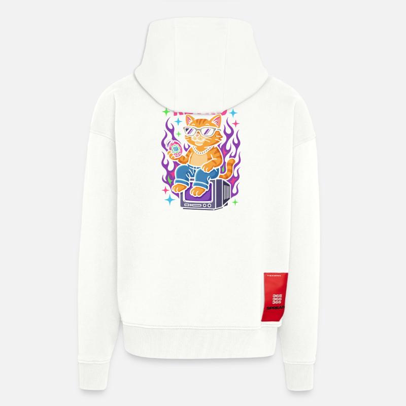 Lowkey Retro Cat Vibes TV 90's - Veste à capuche bio épaisse oversize fabriqué en UE - OFF WHITE