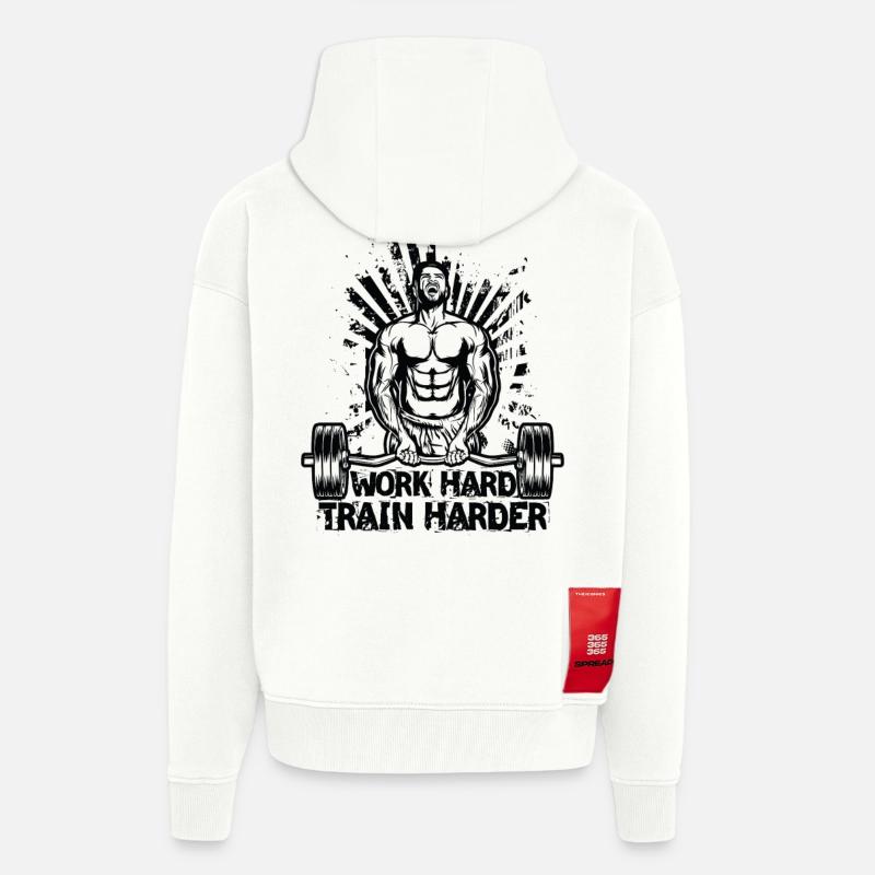 Work Hard / Train Harder - Zip Hoodie - made by SPREAD - OFF WHITE