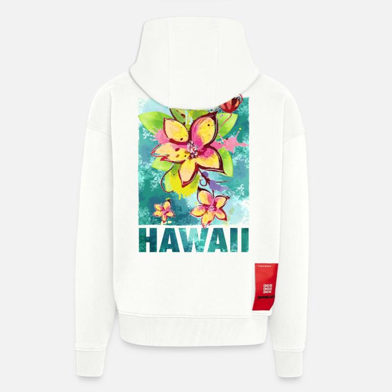 Hawaï fleur Orchidee Aloha - Veste à capuche bio épaisse oversize fabriqué en UE - OFF WHITE