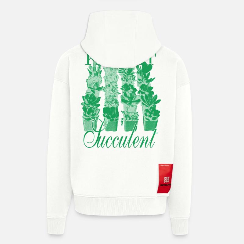 Keep It Succulent - Succulentes vertes - Veste à capuche bio épaisse oversize fabriqué en UE - OFF WHITE