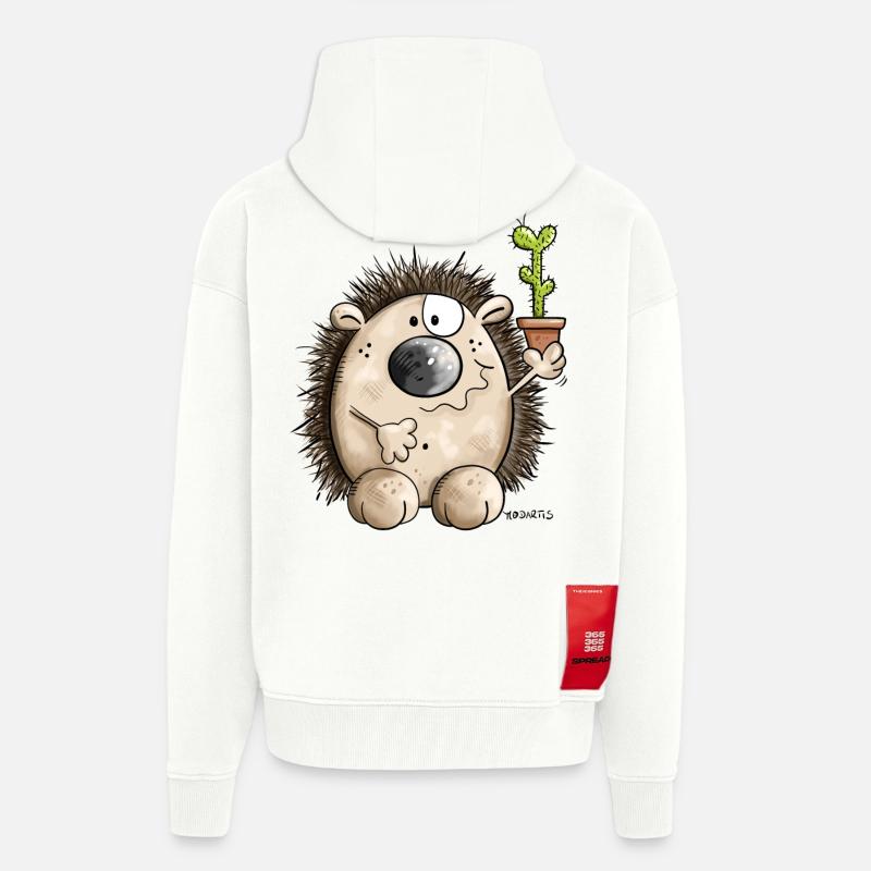 Hérisson avec une cactus - Veste à capuche bio épaisse oversize fabriqué en UE - OFF WHITE