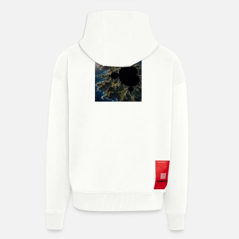 Fractale marine au-dessus de la côte - Veste à capuche bio épaisse oversize fabriqué en UE - OFF WHITE