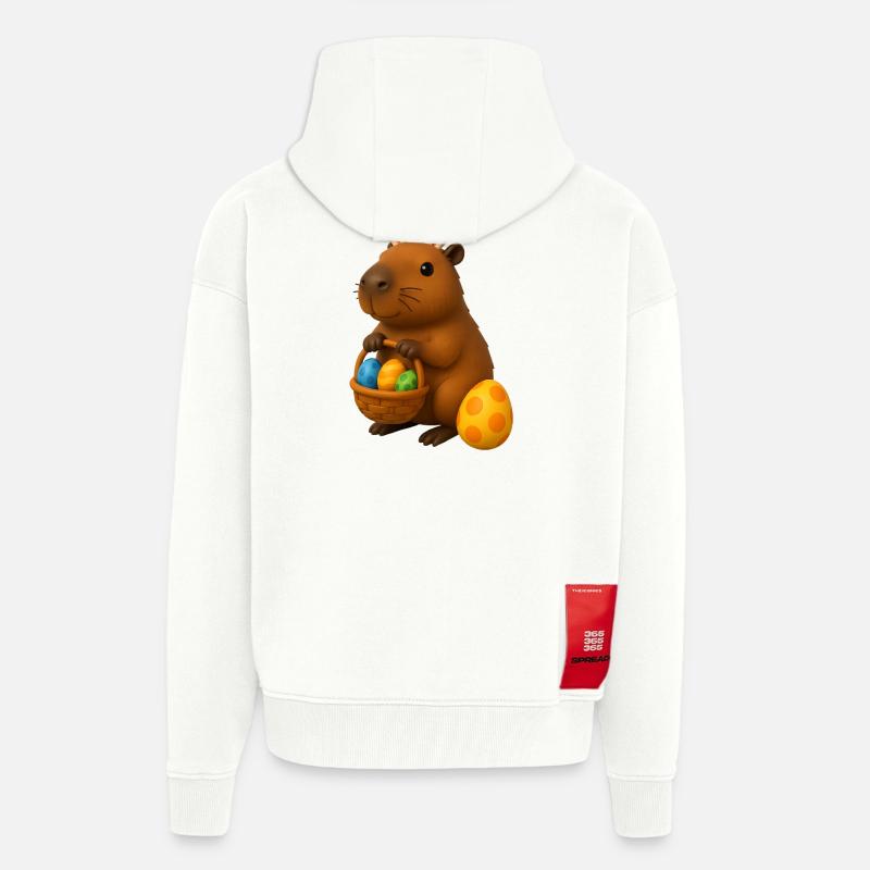 Osterhasen-Capybara mit Körbchen mit bunten Eiern - Zip Hoodie - made by SPREAD - OFF WHITE
