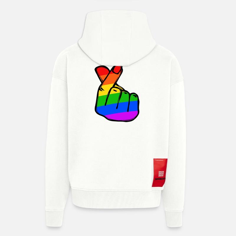 Rainbow Heart Amour Paix Passion - Veste à capuche bio épaisse oversize fabriqué en UE - OFF WHITE