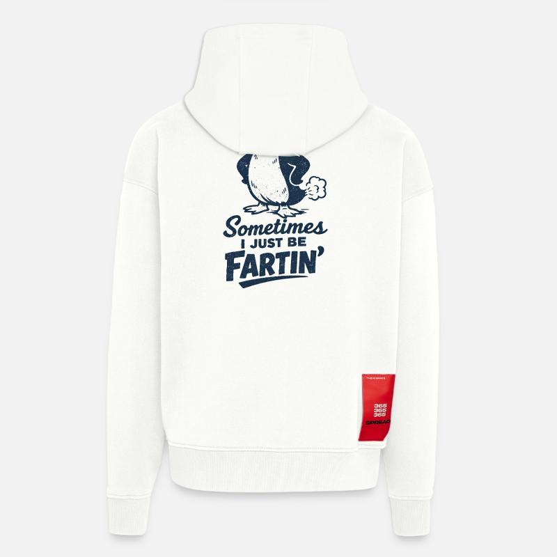 Nogle gange prutter jeg bare – pruttende pingvin - Heavyweight oversized organic hættejakke made in EU - OFF WHITE