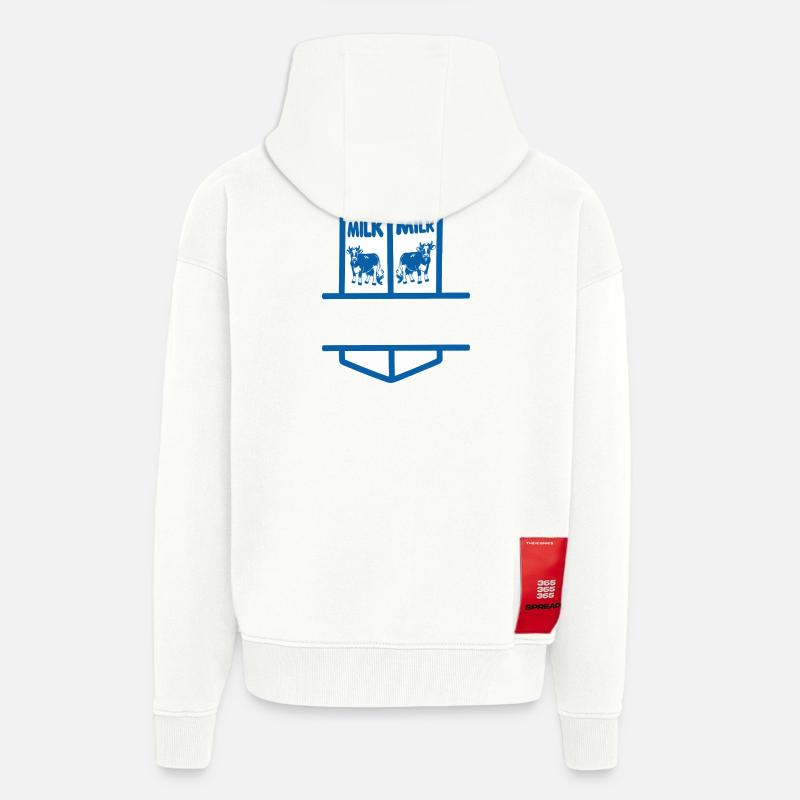 Blauer Milchkarton mit Kuh-eigenem Text - Zip Hoodie - made by SPREAD - OFF WHITE