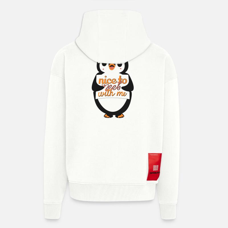 Penguin Banner : Ravi de me rencontrer - Veste à capuche bio épaisse oversize fabriqué en UE - OFF WHITE