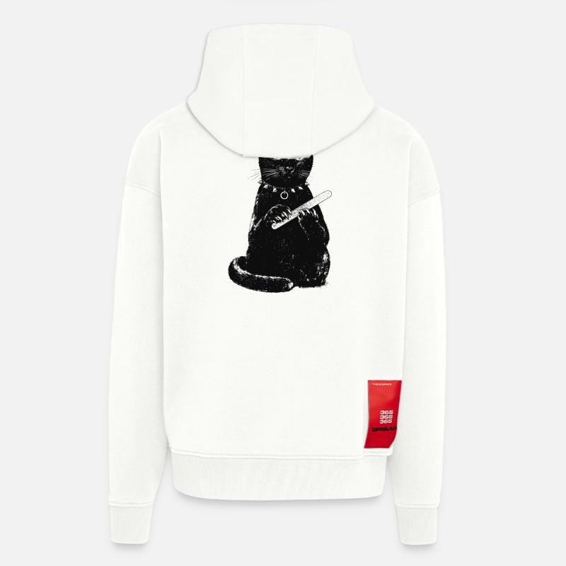 Chat avec lime à ongles - Veste à capuche bio épaisse oversize fabriqué en UE - OFF WHITE
