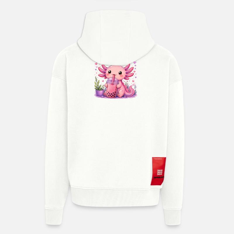 Axolot rose avec bubble tea - Veste à capuche bio épaisse oversize fabriqué en UE - OFF WHITE