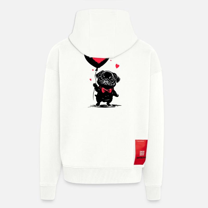 Mops mit Herz Luftballon - Heartful Creatures - Zip Hoodie - made by SPREAD - OFF WHITE
