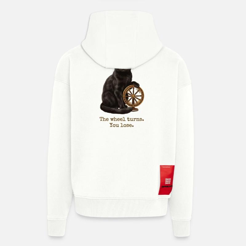 La roue tourne le chat - Veste à capuche bio épaisse oversize fabriqué en UE - OFF WHITE
