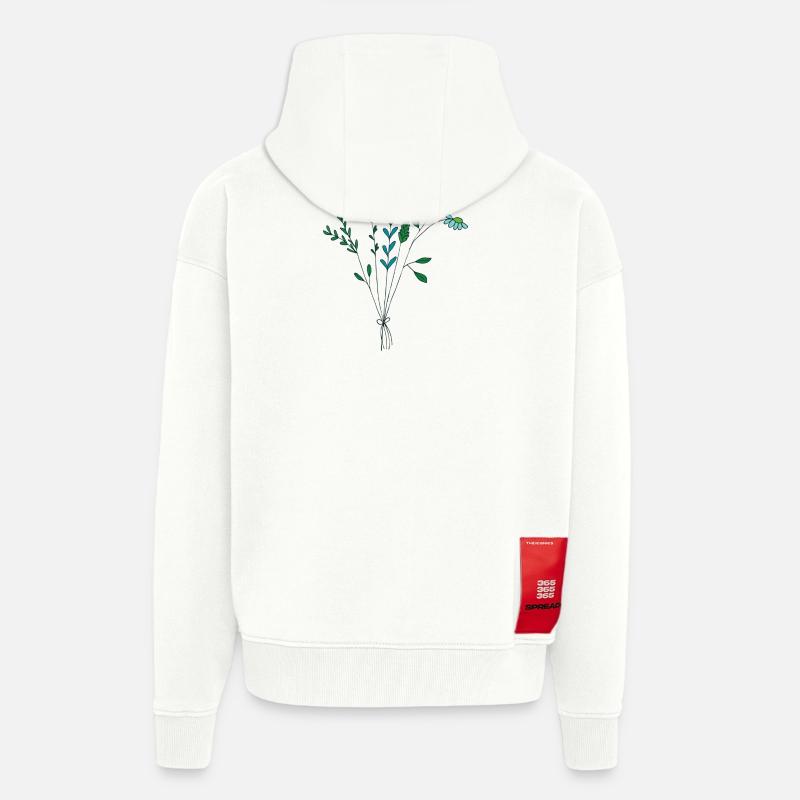 fleur prairie tons bleus fleurs sèches - Veste à capuche bio épaisse oversize fabriqué en UE - OFF WHITE