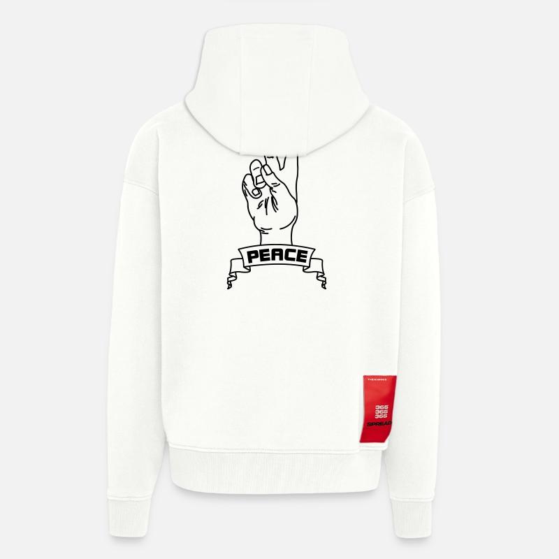 Handgesten Frieden mit Friedenstext - Zip Hoodie - made by SPREAD - OFF WHITE