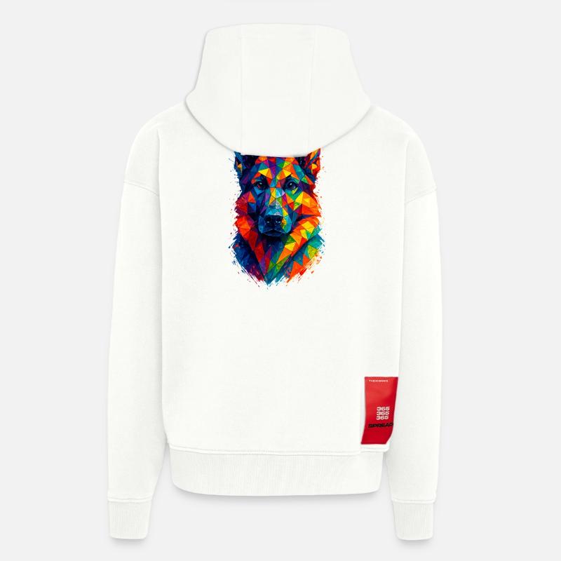 Schæferhund Geometrisk Kunst - Heavyweight oversized organic hættejakke made in EU - OFF WHITE