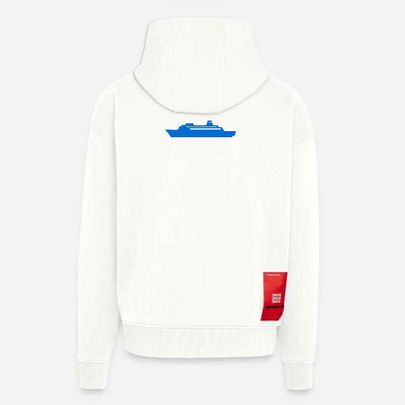 Silhouette de navire bleu Look côtier - Veste à capuche bio épaisse oversize fabriqué en UE - OFF WHITE