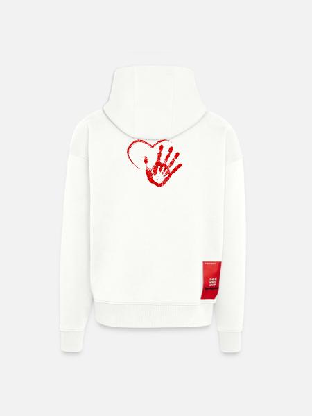 MAIN DANS LA MAIN ROUGE - Veste à capuche bio épaisse oversize fabriqué en UE - OFF WHITE