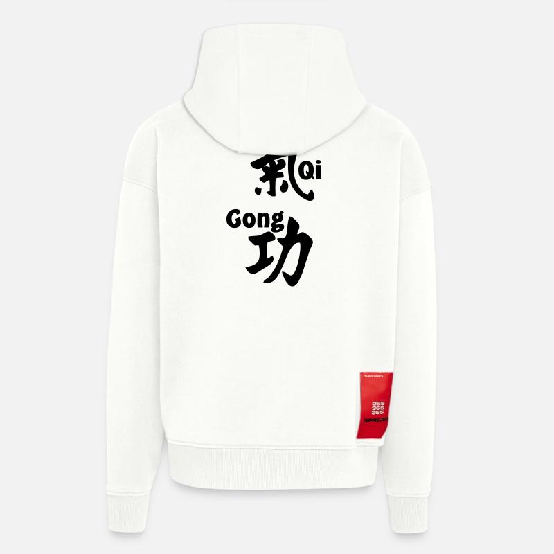 QI gong script avec texte vertical - Veste à capuche bio épaisse oversize fabriqué en UE - OFF WHITE
