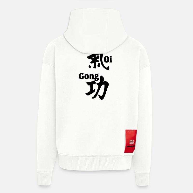 QI gong script with text vertical - Zip Hoodie - made by SPREAD - OFF WHITE