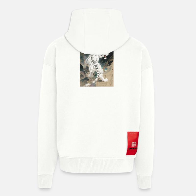 L'Apothéose Céleste : Baihu – Paix Éternelle - Veste à capuche bio épaisse oversize fabriqué en UE - OFF WHITE