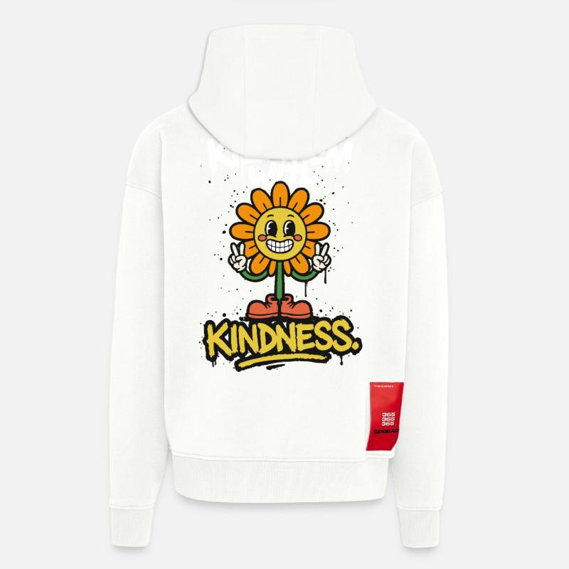 Tuez-les avec gentillesse – souriez simplement - Veste à capuche bio épaisse oversize fabriqué en UE - OFF WHITE