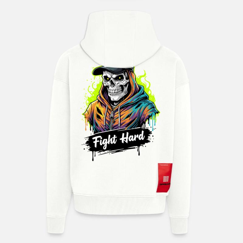 FIGHT HARD - Veste à capuche bio épaisse oversize fabriqué en UE - OFF WHITE