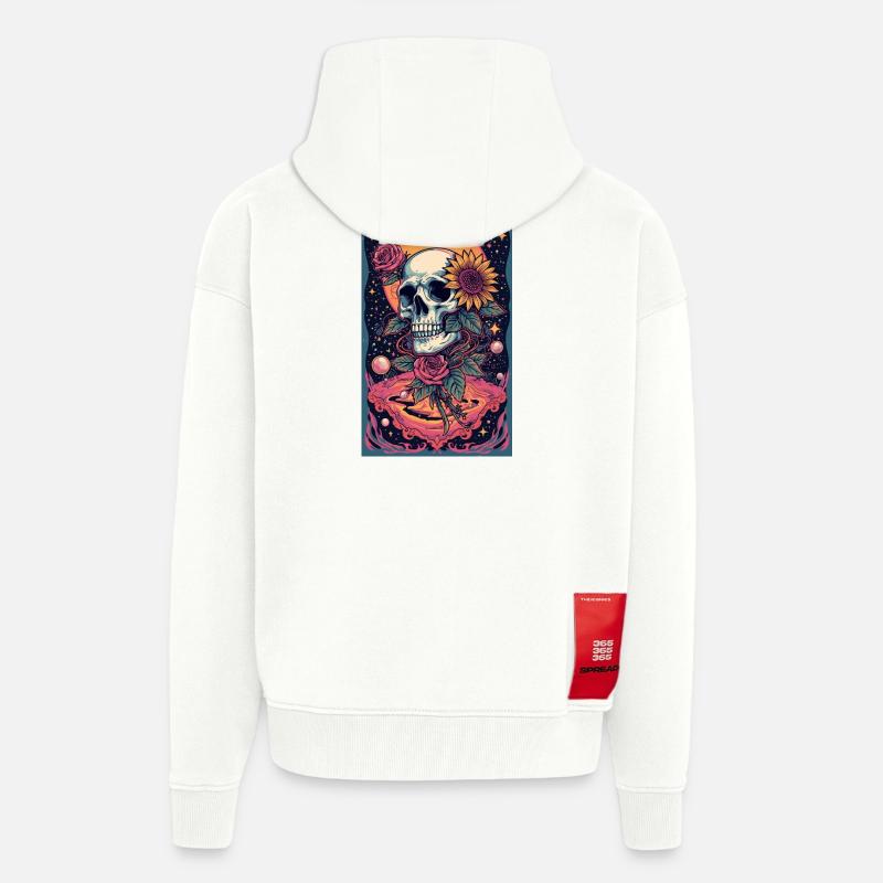 Crâne et Fleur de l’Espace - Veste à capuche bio épaisse oversize fabriqué en UE - OFF WHITE