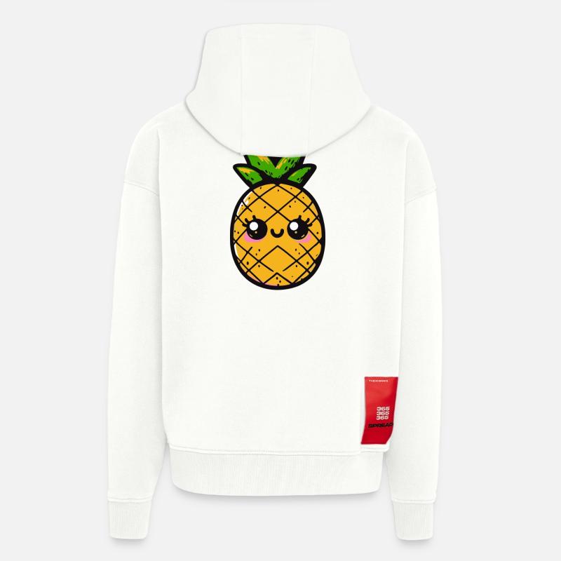 Ananas kawaii avec feuillage vert - Veste à capuche bio épaisse oversize fabriqué en UE - OFF WHITE