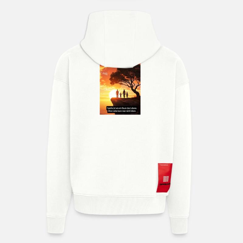 Arbre généalogique coucher de soleil Design - Veste à capuche bio épaisse oversize fabriqué en UE - OFF WHITE