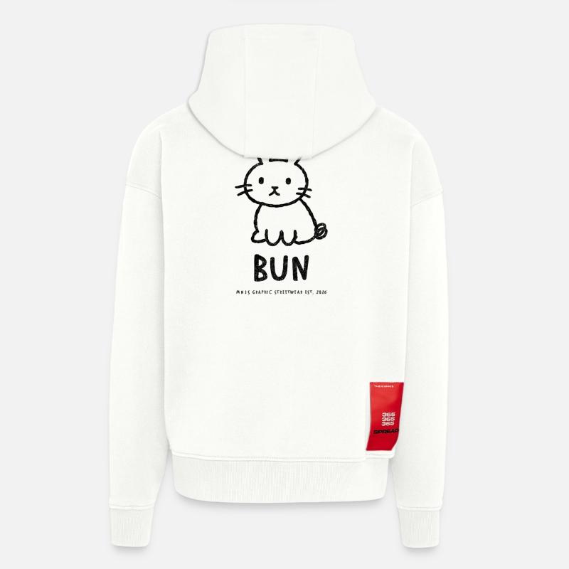 Chignon graphique naïf – Imprimé devant - Veste à capuche bio épaisse oversize fabriqué en UE - OFF WHITE