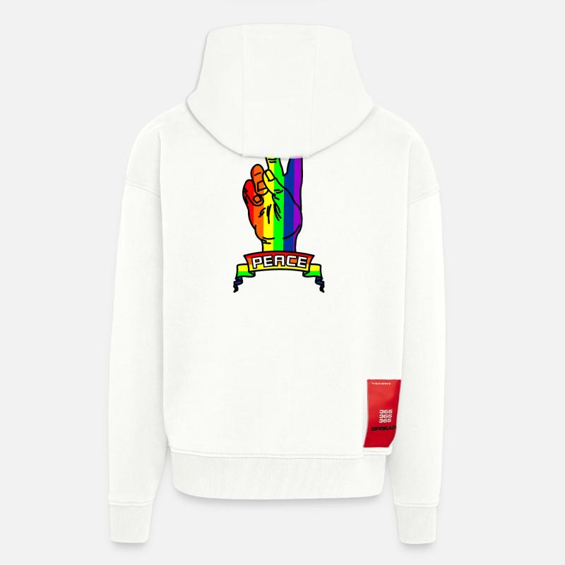 Regenbogen Friedenslogo Hand mit Friedenszeichen - Zip Hoodie - made by SPREAD - OFF WHITE
