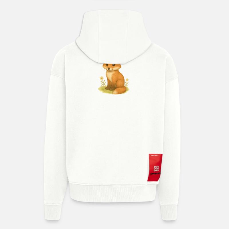 Forêt nordique - Renard - Veste à capuche bio épaisse oversize fabriqué en UE - OFF WHITE