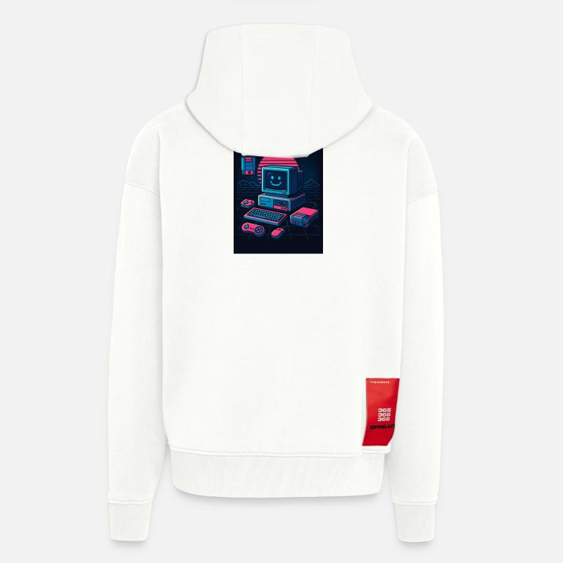 Graphiste informatique Retro Tech avec le sourire - Veste à capuche bio épaisse oversize fabriqué en UE - OFF WHITE