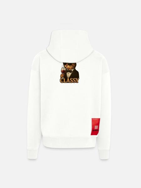 Sophisticated Cat with Wine and Tuxedo - Zip Hoodie - made by SPREAD - OFF WHITE