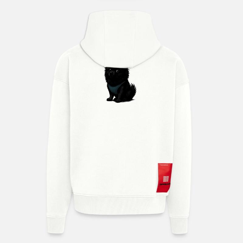 Schwarzer Spitz Hund mit blauer Weste - Zip Hoodie - made by SPREAD - OFF WHITE
