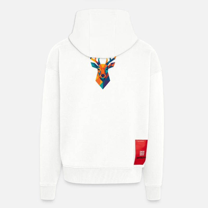Tête de cerf | Impression de cerf / Impression / Design - Veste à capuche bio épaisse oversize fabriqué en UE - OFF WHITE