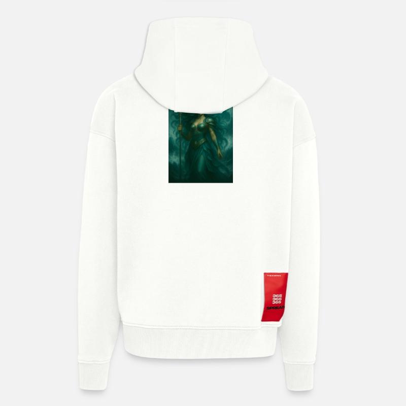 Déesse des Océans – Trident et Vagues - Veste à capuche bio épaisse oversize fabriqué en UE - OFF WHITE